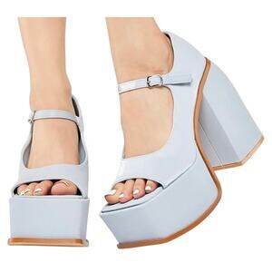 Ocho Toros Platform Heels Women 8 Tampico Baby Blue T-Strap Chunky Mary Jane New